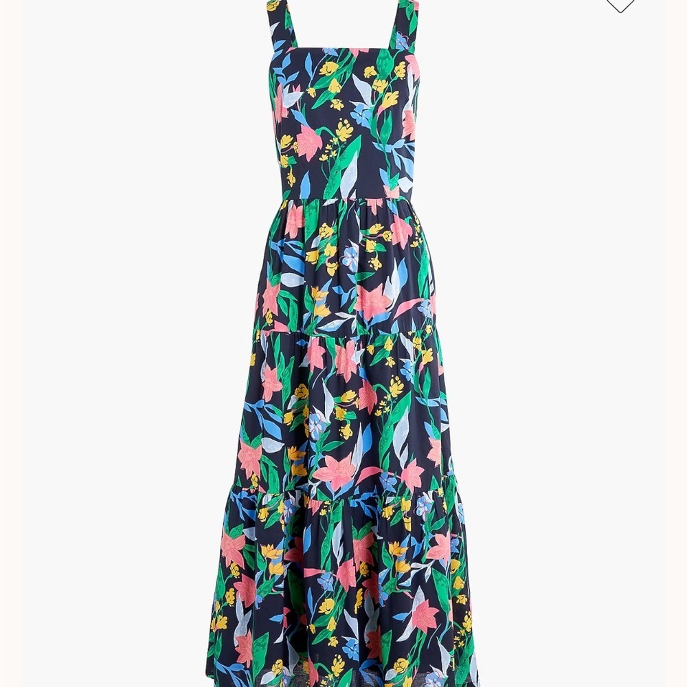 J. Crew Navy Floral Tiered Maxi Dress with Pink & Green Accents Size 0